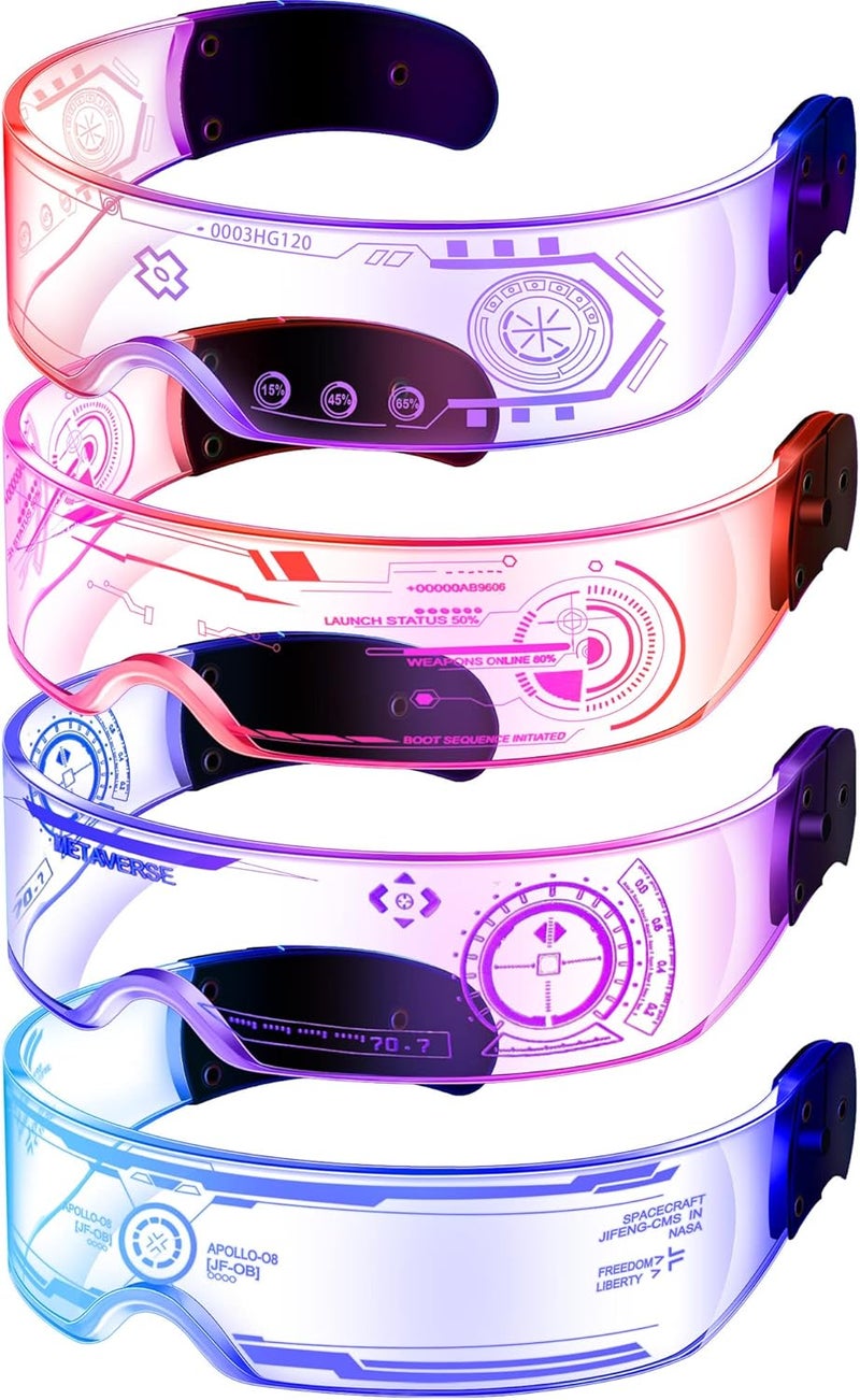 TOODOO 4 Pairs LED Visor Glasses Light up Glasses Futuristic Luminous Rave Glasses 7 Colors 4 Modes for Club Christmas Party - Image 1
